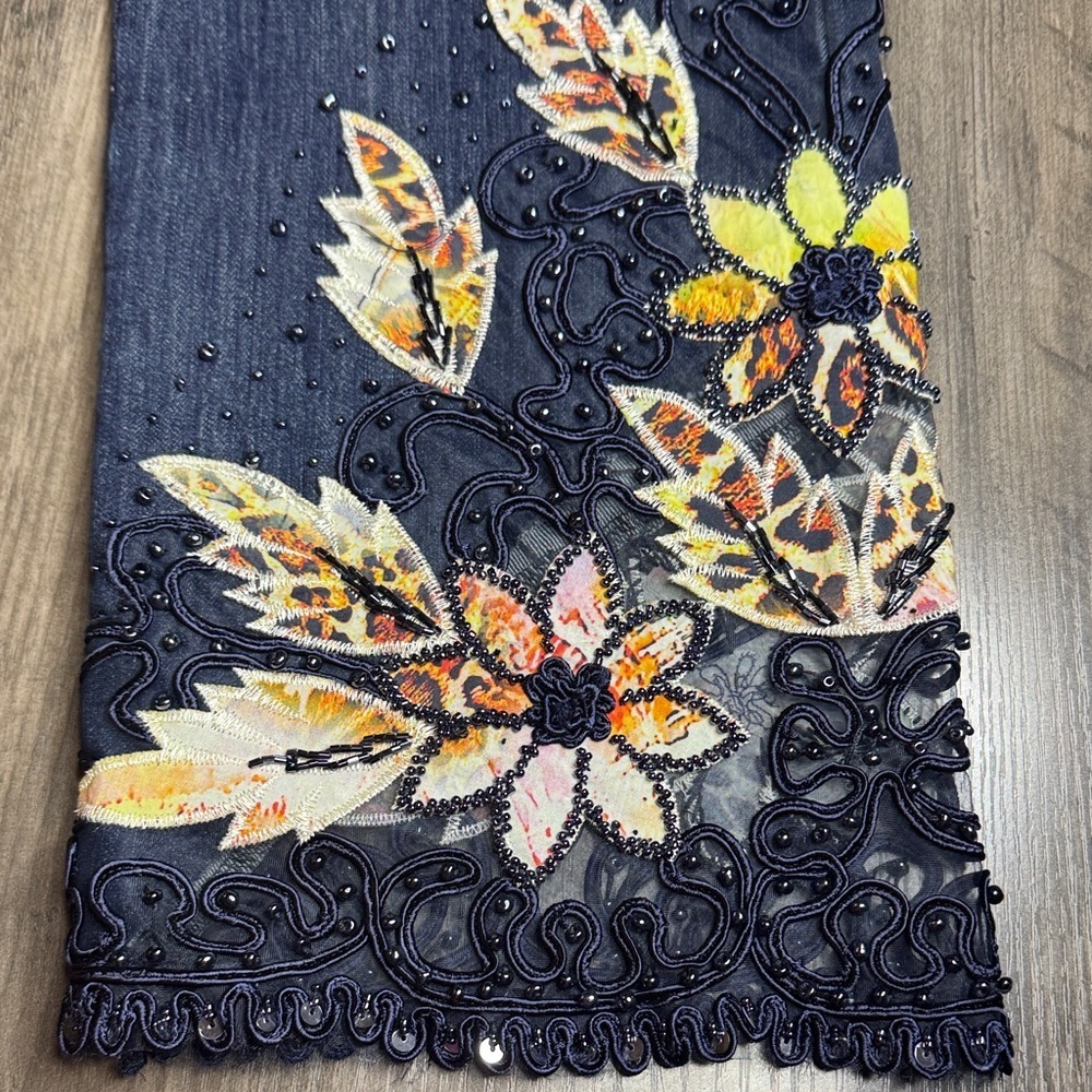 Soft Surroundings Wild Rose Beaded Embroidered Floral Jeans. - Picture 5 of 9